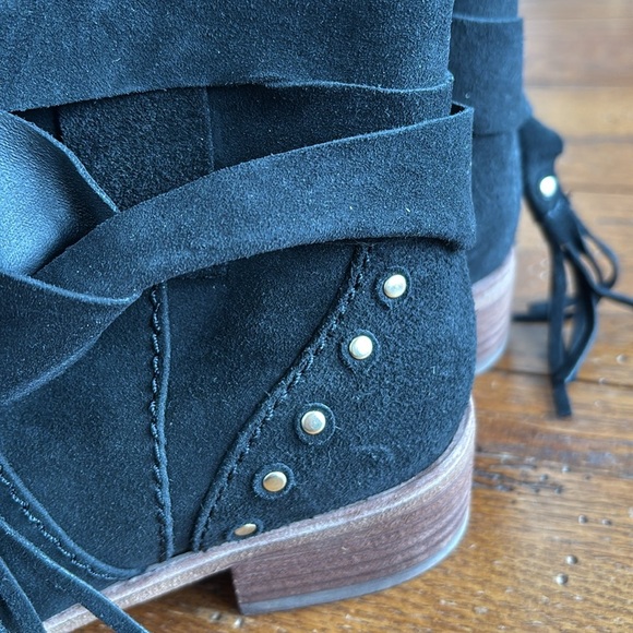 See By Chloe Studded Crosta Boots Women’s Black Suede Booties Gold Stud Size 7.5 - Picture 9 of 13